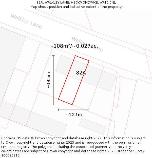82A, WALKLEY LANE, HECKMONDWIKE, WF16 0NL: Plot and title map