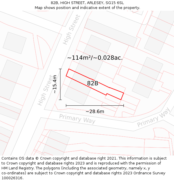 82B, HIGH STREET, ARLESEY, SG15 6SL: Plot and title map