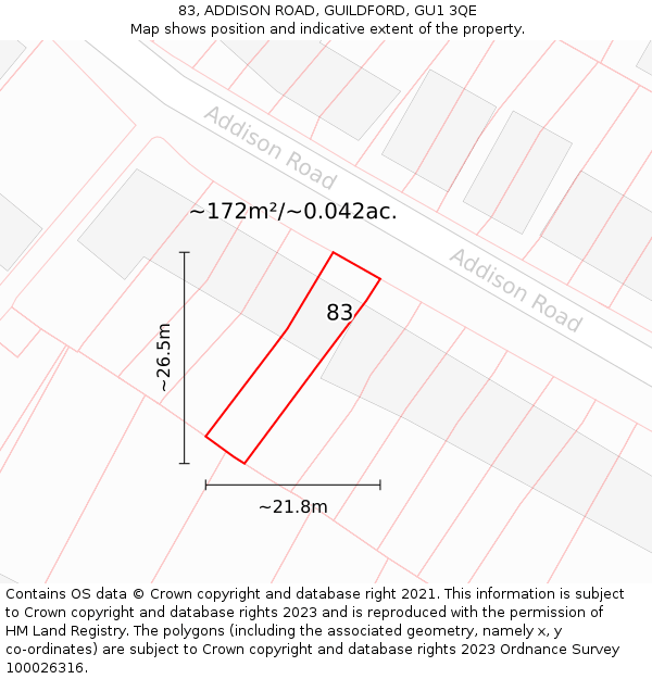 83, ADDISON ROAD, GUILDFORD, GU1 3QE: Plot and title map