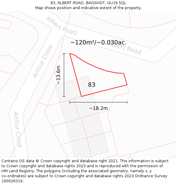 83, ALBERT ROAD, BAGSHOT, GU19 5QL: Plot and title map