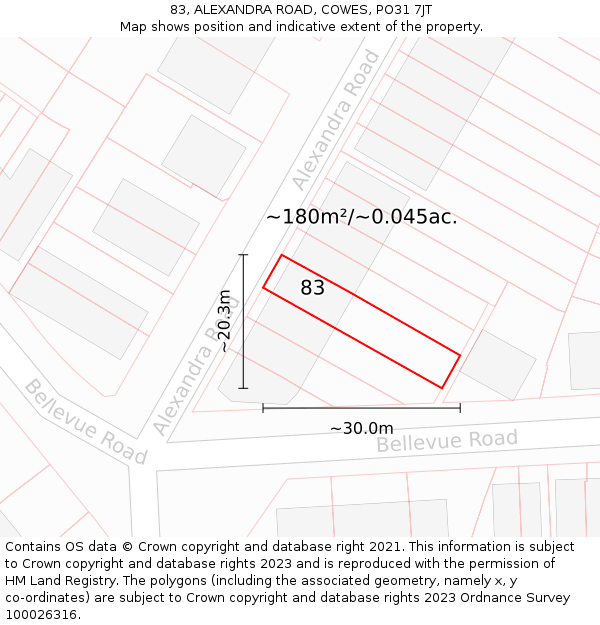 83, ALEXANDRA ROAD, COWES, PO31 7JT: Plot and title map