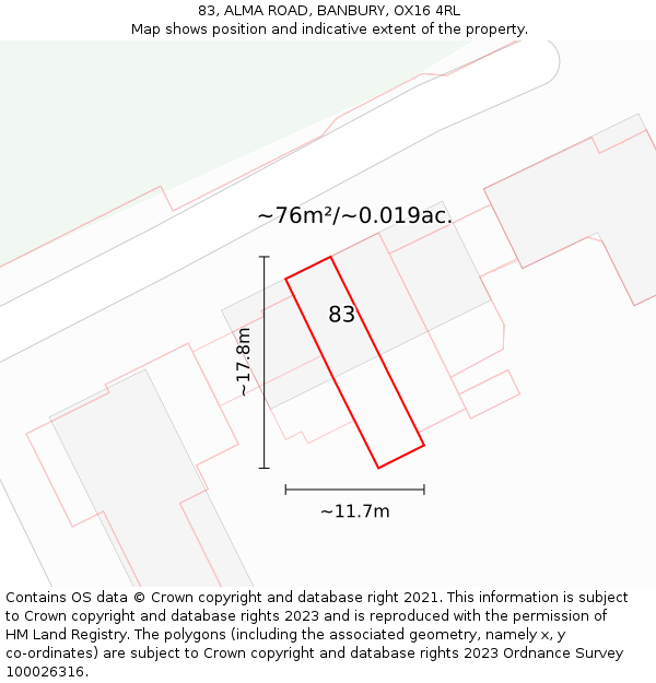 83, ALMA ROAD, BANBURY, OX16 4RL: Plot and title map
