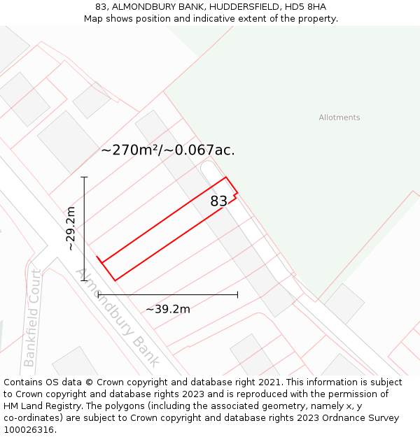 83, ALMONDBURY BANK, HUDDERSFIELD, HD5 8HA: Plot and title map
