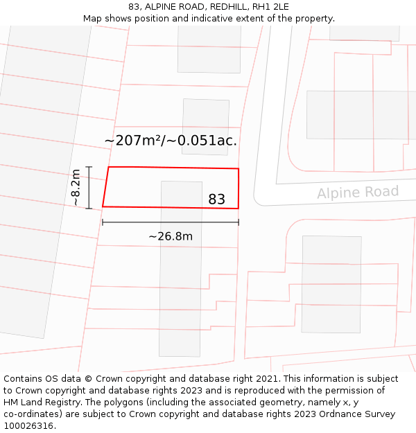 83, ALPINE ROAD, REDHILL, RH1 2LE: Plot and title map