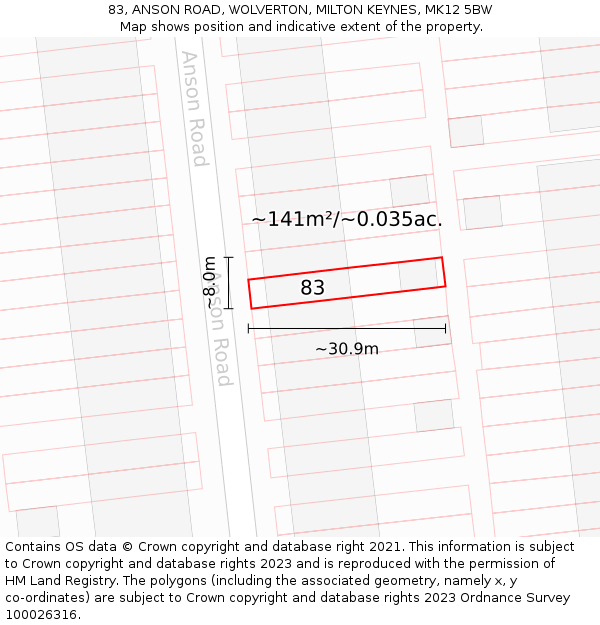 83, ANSON ROAD, WOLVERTON, MILTON KEYNES, MK12 5BW: Plot and title map