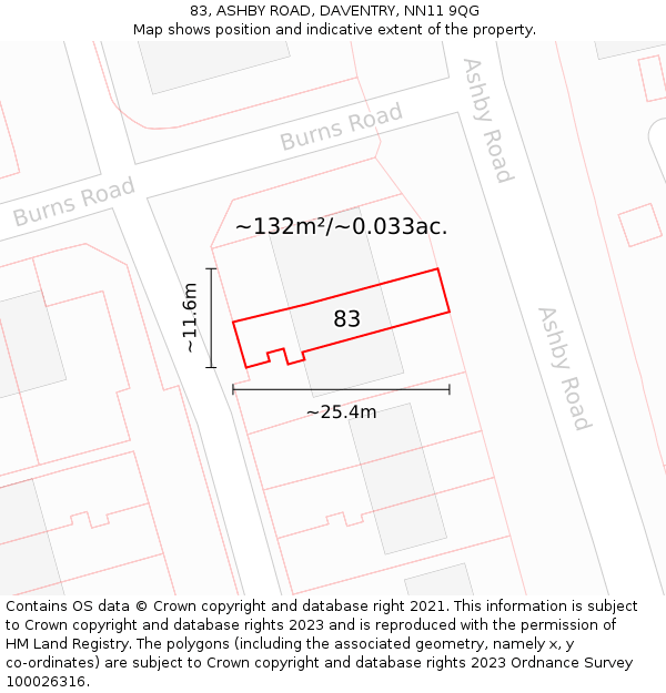 83, ASHBY ROAD, DAVENTRY, NN11 9QG: Plot and title map