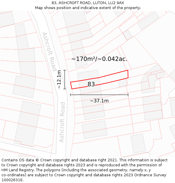 83, ASHCROFT ROAD, LUTON, LU2 9AX: Plot and title map