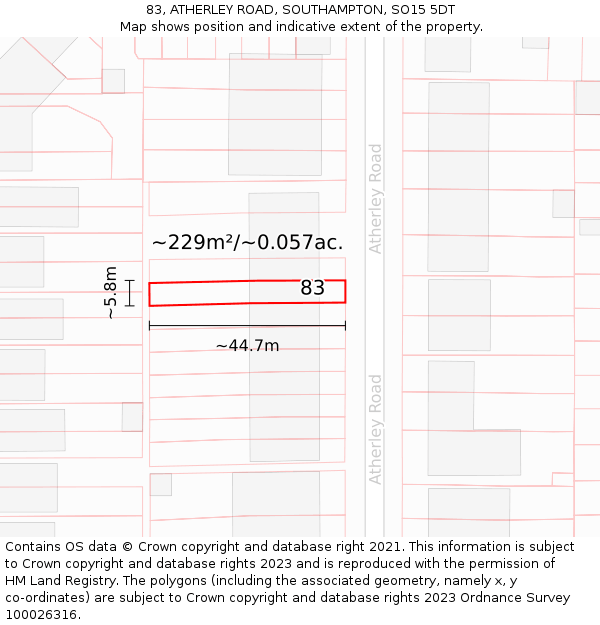 83, ATHERLEY ROAD, SOUTHAMPTON, SO15 5DT: Plot and title map