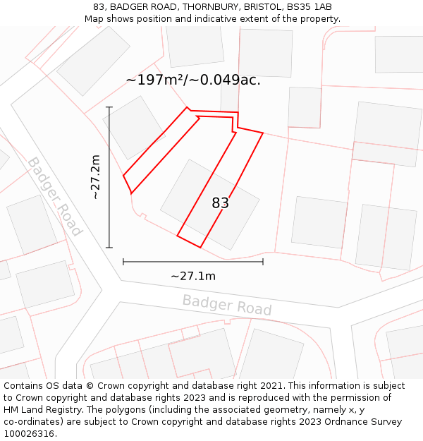 83, BADGER ROAD, THORNBURY, BRISTOL, BS35 1AB: Plot and title map
