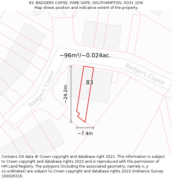 83, BADGERS COPSE, PARK GATE, SOUTHAMPTON, SO31 1DW: Plot and title map