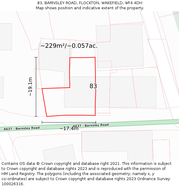 83, BARNSLEY ROAD, FLOCKTON, WAKEFIELD, WF4 4DH: Plot and title map