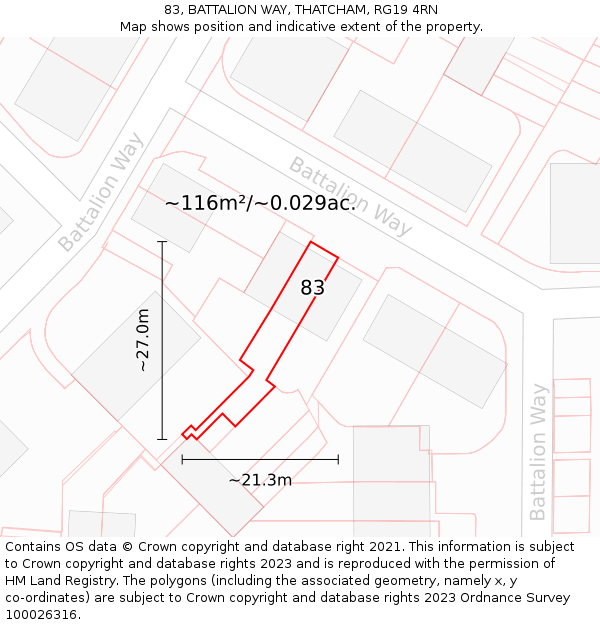 83, BATTALION WAY, THATCHAM, RG19 4RN: Plot and title map