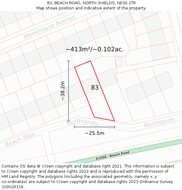 83, BEACH ROAD, NORTH SHIELDS, NE30 2TR: Plot and title map