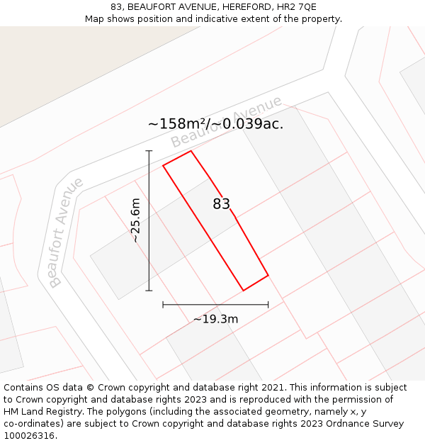 83, BEAUFORT AVENUE, HEREFORD, HR2 7QE: Plot and title map