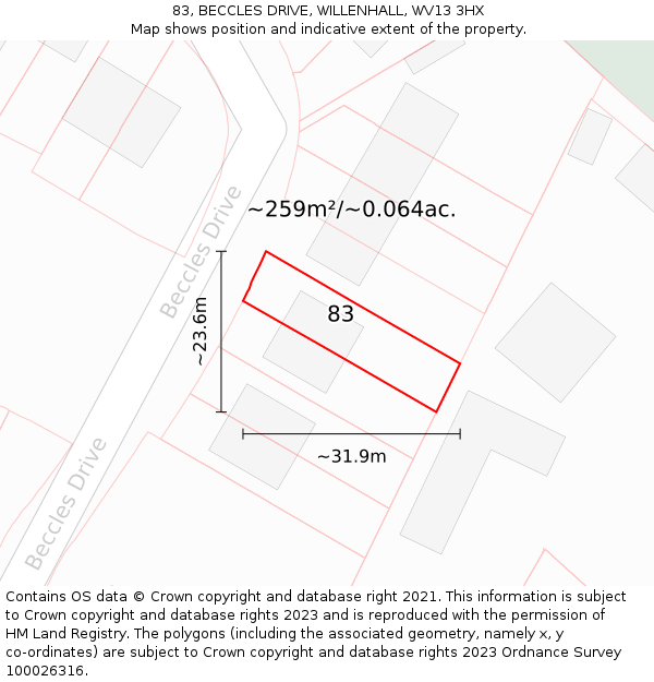 83, BECCLES DRIVE, WILLENHALL, WV13 3HX: Plot and title map