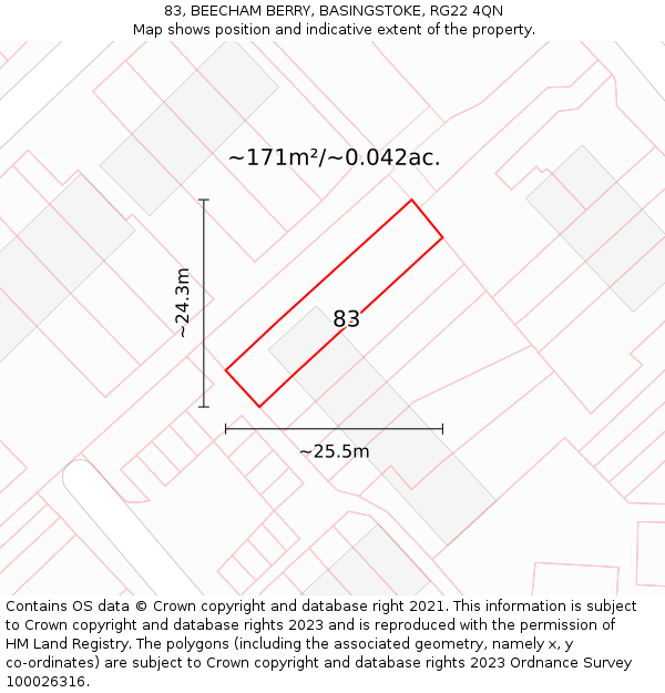 83, BEECHAM BERRY, BASINGSTOKE, RG22 4QN: Plot and title map