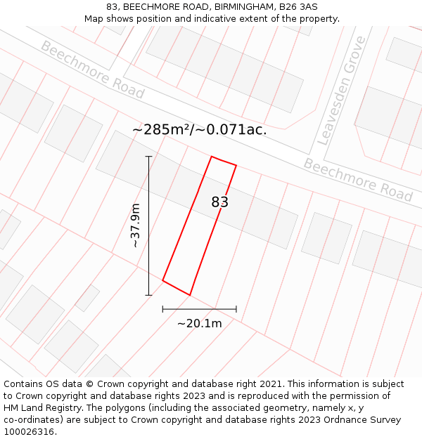 83, BEECHMORE ROAD, BIRMINGHAM, B26 3AS: Plot and title map