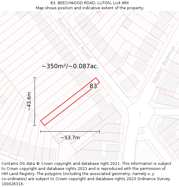 83, BEECHWOOD ROAD, LUTON, LU4 9RX: Plot and title map