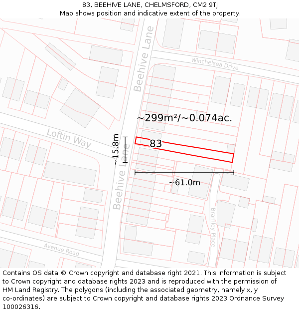 83, BEEHIVE LANE, CHELMSFORD, CM2 9TJ: Plot and title map