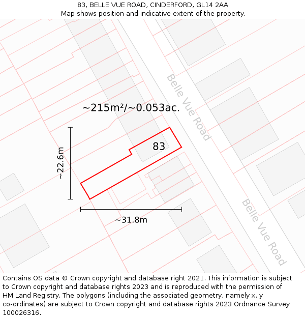 83, BELLE VUE ROAD, CINDERFORD, GL14 2AA: Plot and title map
