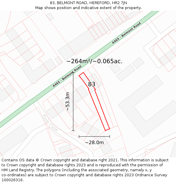 83, BELMONT ROAD, HEREFORD, HR2 7JN: Plot and title map