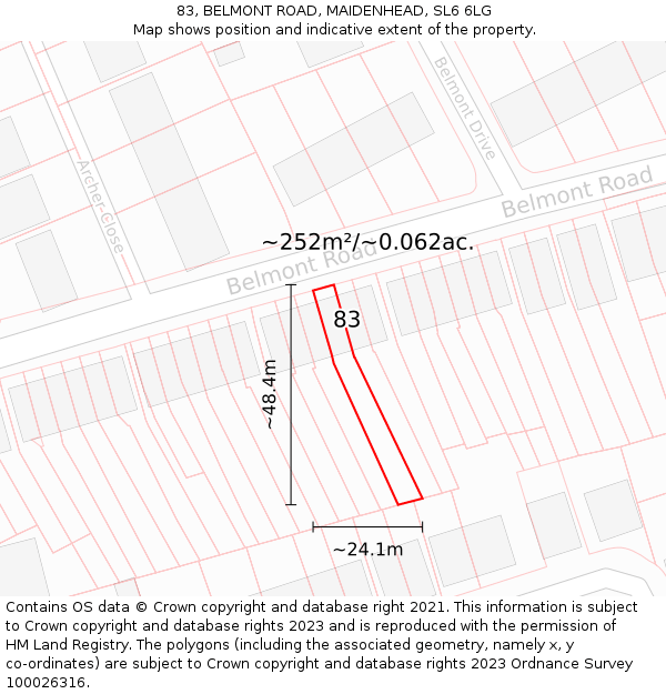 83, BELMONT ROAD, MAIDENHEAD, SL6 6LG: Plot and title map