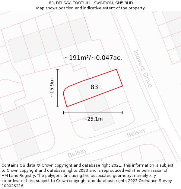 83, BELSAY, TOOTHILL, SWINDON, SN5 8HD: Plot and title map