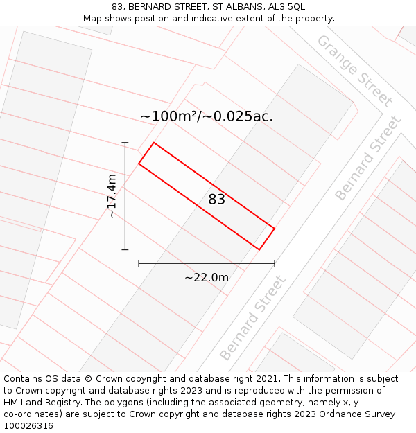 83, BERNARD STREET, ST ALBANS, AL3 5QL: Plot and title map