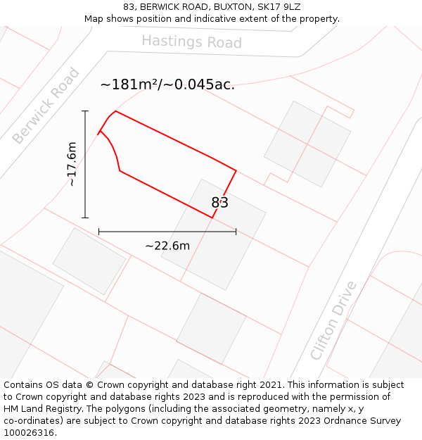 83, BERWICK ROAD, BUXTON, SK17 9LZ: Plot and title map