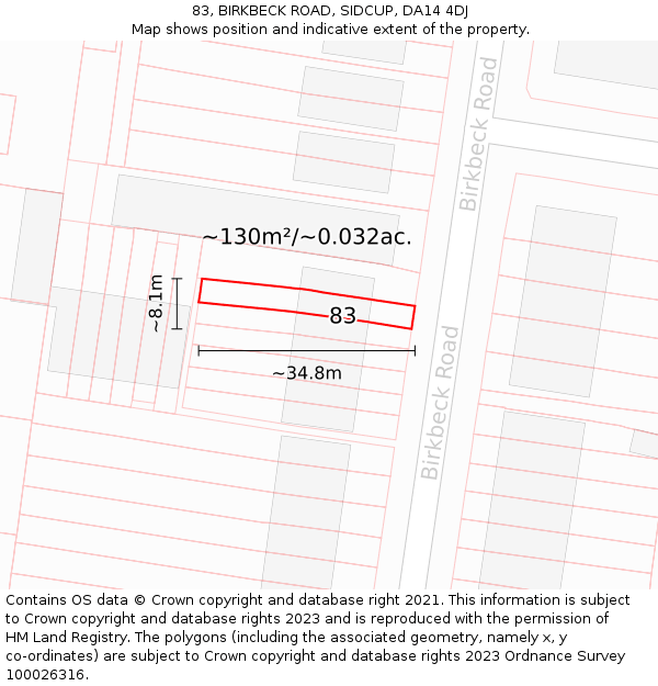 83, BIRKBECK ROAD, SIDCUP, DA14 4DJ: Plot and title map