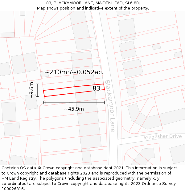83, BLACKAMOOR LANE, MAIDENHEAD, SL6 8RJ: Plot and title map
