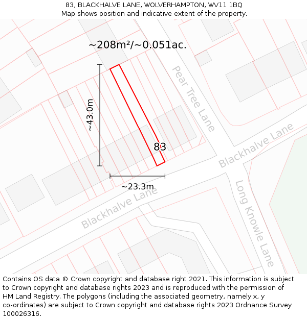 83, BLACKHALVE LANE, WOLVERHAMPTON, WV11 1BQ: Plot and title map