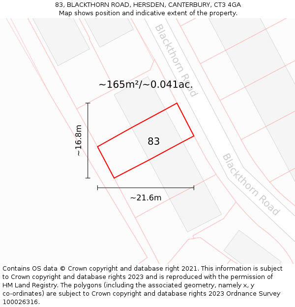 83, BLACKTHORN ROAD, HERSDEN, CANTERBURY, CT3 4GA: Plot and title map