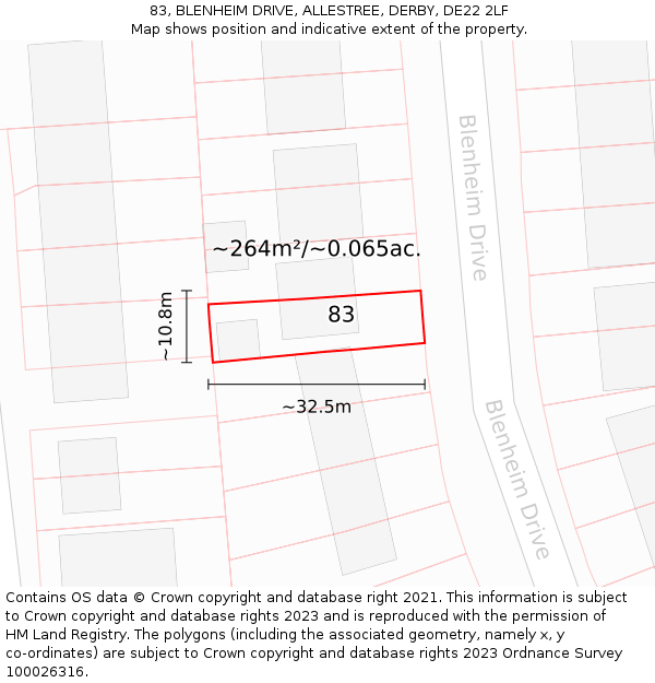 83, BLENHEIM DRIVE, ALLESTREE, DERBY, DE22 2LF: Plot and title map