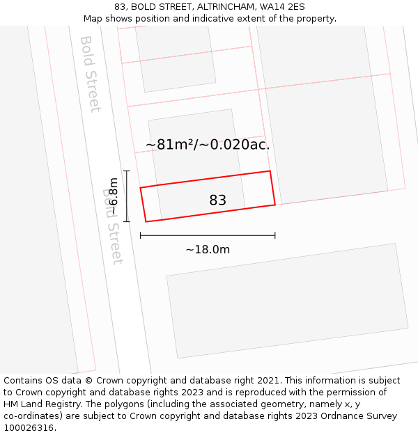 83, BOLD STREET, ALTRINCHAM, WA14 2ES: Plot and title map
