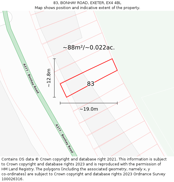 83, BONHAY ROAD, EXETER, EX4 4BL: Plot and title map