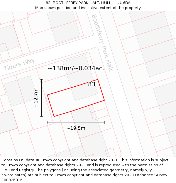 83, BOOTHFERRY PARK HALT, HULL, HU4 6BA: Plot and title map
