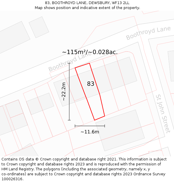 83, BOOTHROYD LANE, DEWSBURY, WF13 2LL: Plot and title map