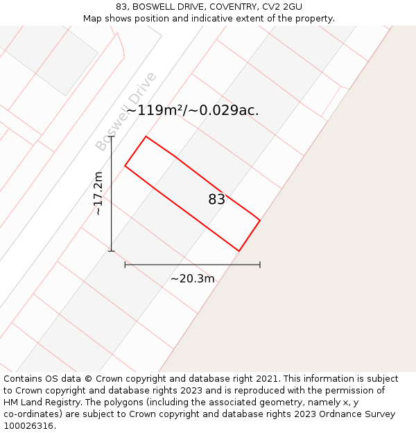 83, BOSWELL DRIVE, COVENTRY, CV2 2GU: Plot and title map