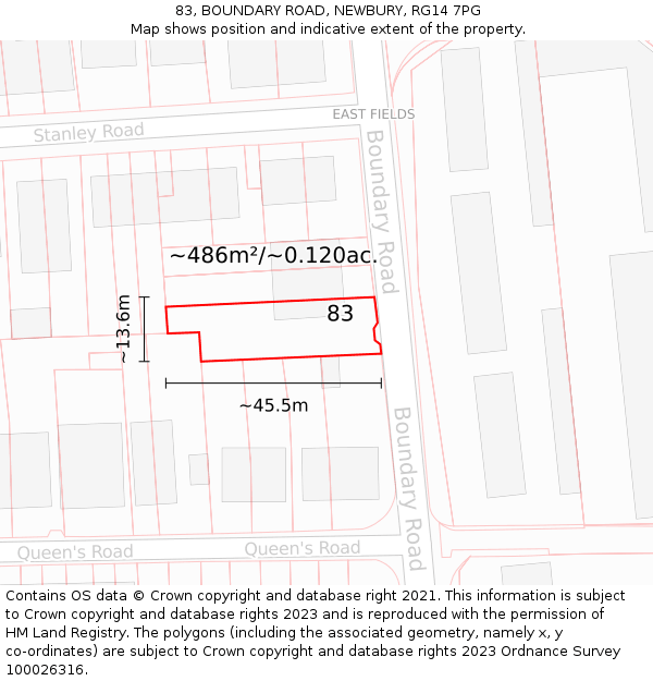 83, BOUNDARY ROAD, NEWBURY, RG14 7PG: Plot and title map