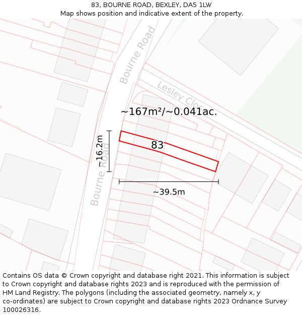 83, BOURNE ROAD, BEXLEY, DA5 1LW: Plot and title map