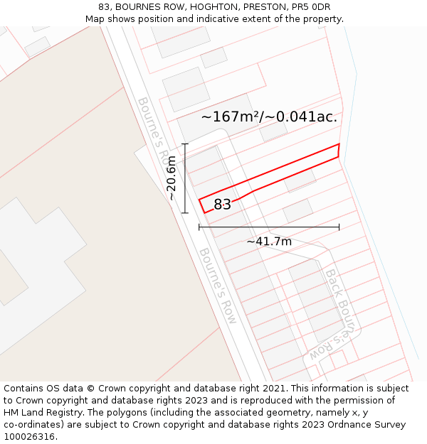83, BOURNES ROW, HOGHTON, PRESTON, PR5 0DR: Plot and title map