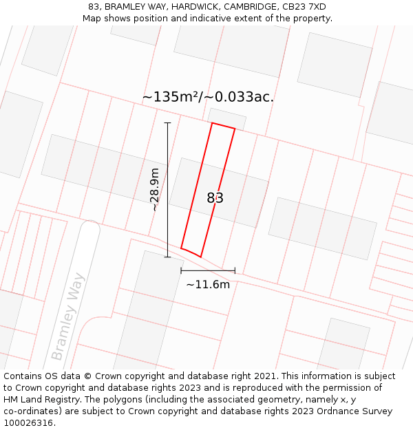 83, BRAMLEY WAY, HARDWICK, CAMBRIDGE, CB23 7XD: Plot and title map