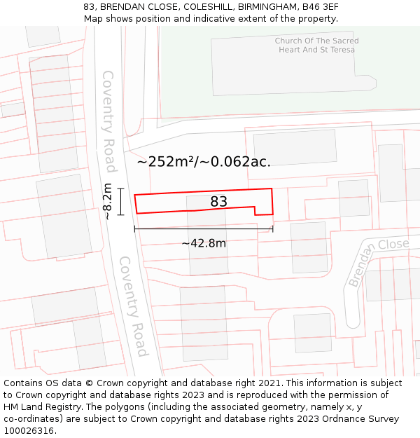 83, BRENDAN CLOSE, COLESHILL, BIRMINGHAM, B46 3EF: Plot and title map