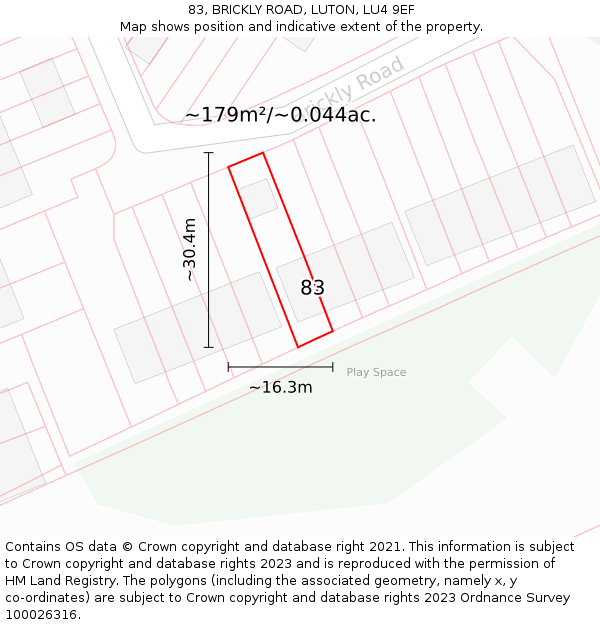 83, BRICKLY ROAD, LUTON, LU4 9EF: Plot and title map