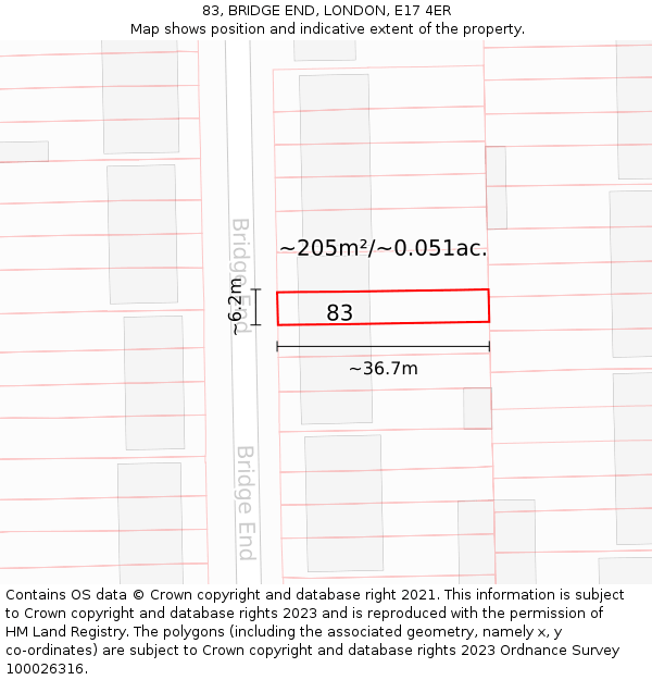 83, BRIDGE END, LONDON, E17 4ER: Plot and title map