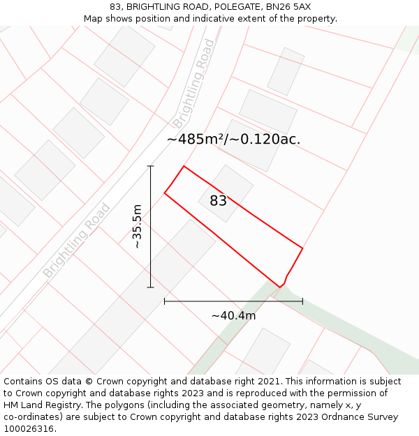 83, BRIGHTLING ROAD, POLEGATE, BN26 5AX: Plot and title map