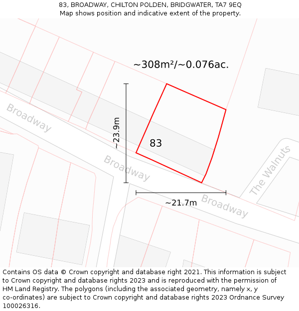 83, BROADWAY, CHILTON POLDEN, BRIDGWATER, TA7 9EQ: Plot and title map