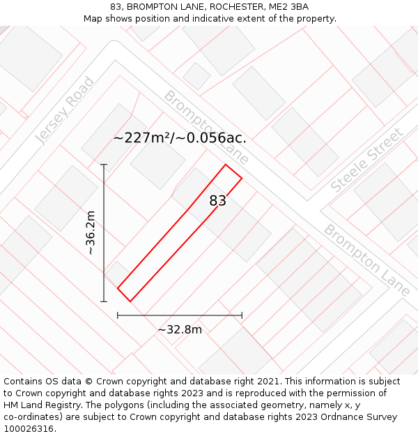 83, BROMPTON LANE, ROCHESTER, ME2 3BA: Plot and title map
