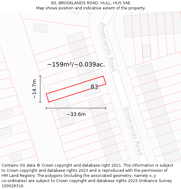 83, BROOKLANDS ROAD, HULL, HU5 5AE: Plot and title map